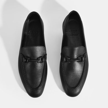  Erkek Siyah Slip-On Deri Loafer
