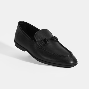  Erkek Siyah Slip-On Deri Loafer