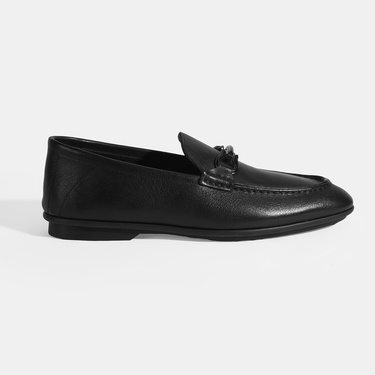  Erkek Siyah Slip-On Deri Loafer