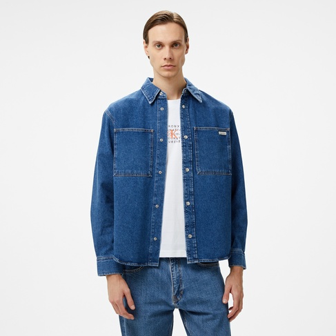  Calvin Klein Jeans Regular Linear Denim Erkek Mavi Gömlek