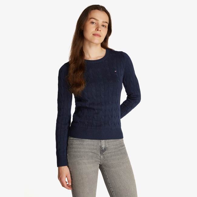  Tommy Hilfiger Co Cable Mid Gg Kadın Lacivert Kazak