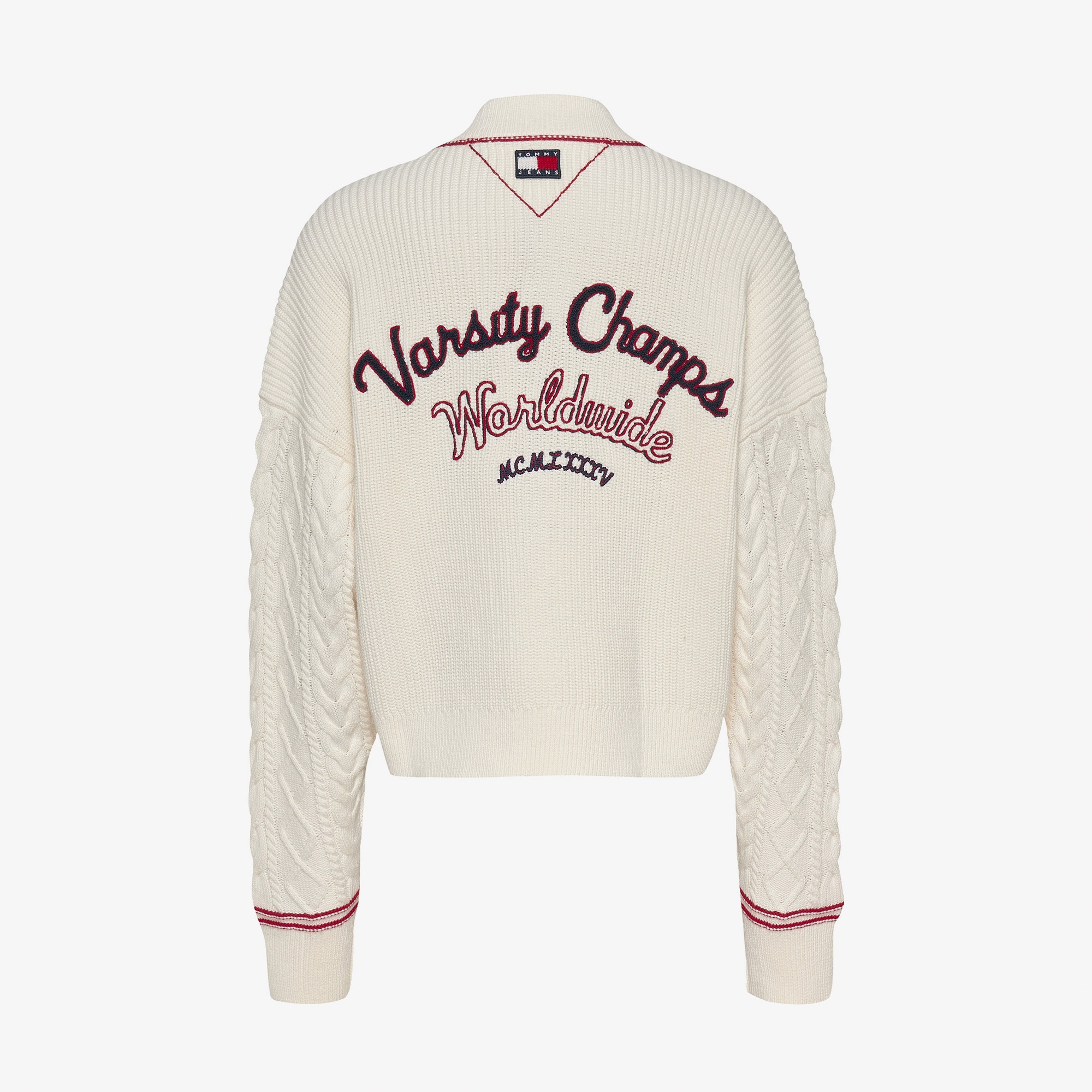 Tommy Jeans Prep Varsity Cardigan Kadın Beyaz Hırka