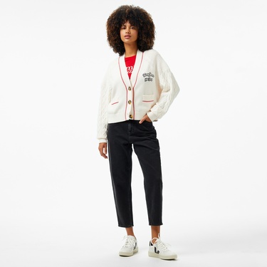  Tommy Jeans Prep Varsity Cardigan Kadın Beyaz Hırka