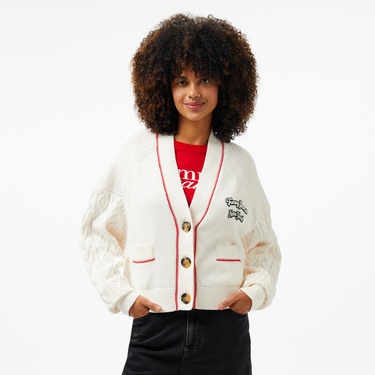  Tommy Jeans Prep Varsity Cardigan Kadın Beyaz Hırka