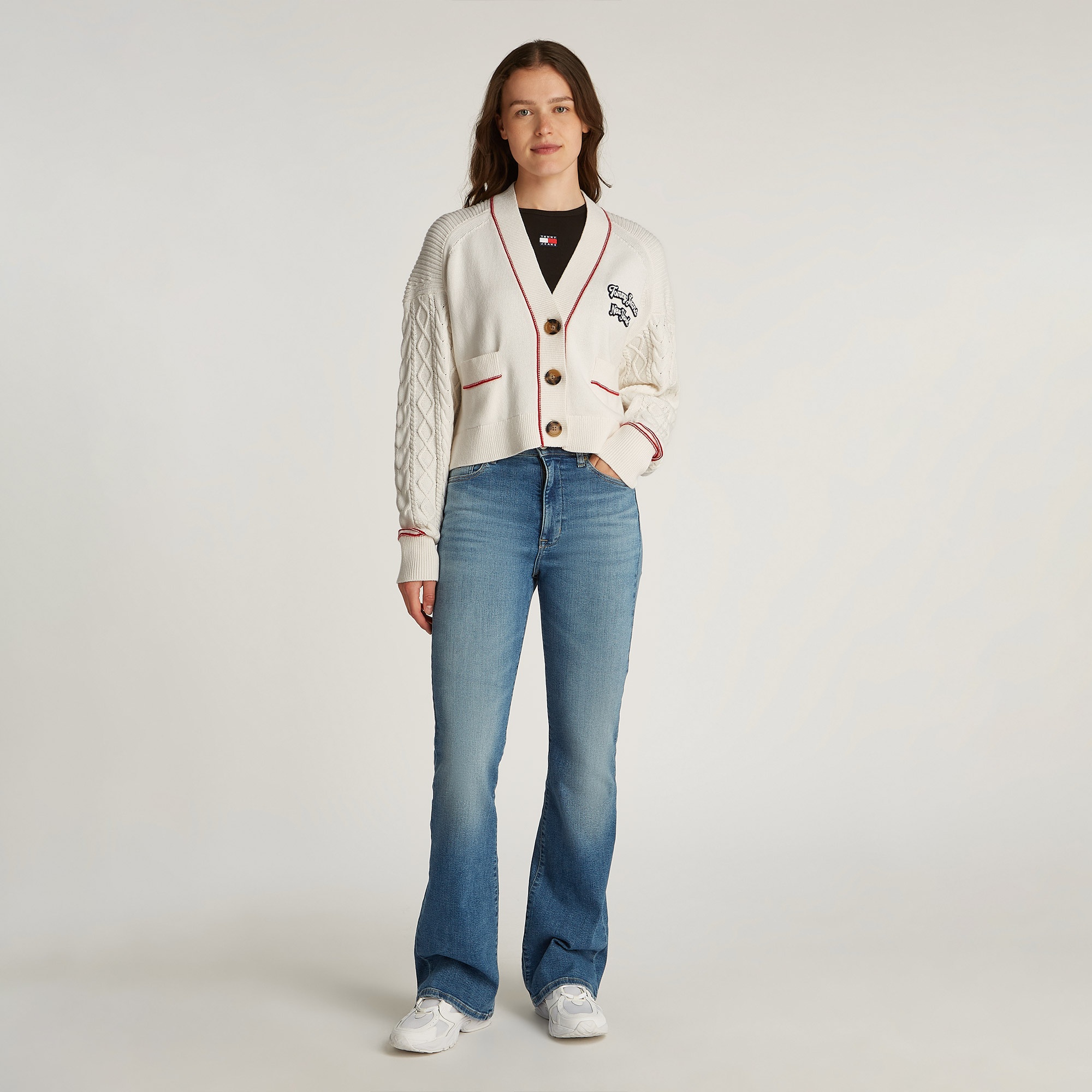 Tommy Jeans Prep Varsity Cardigan Kadın Beyaz Hırka