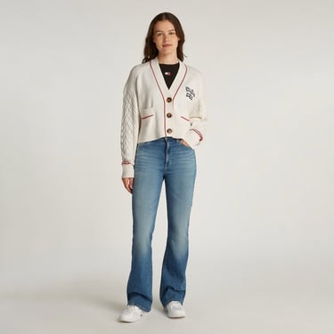  Tommy Jeans Prep Varsity Cardigan Kadın Beyaz Hırka