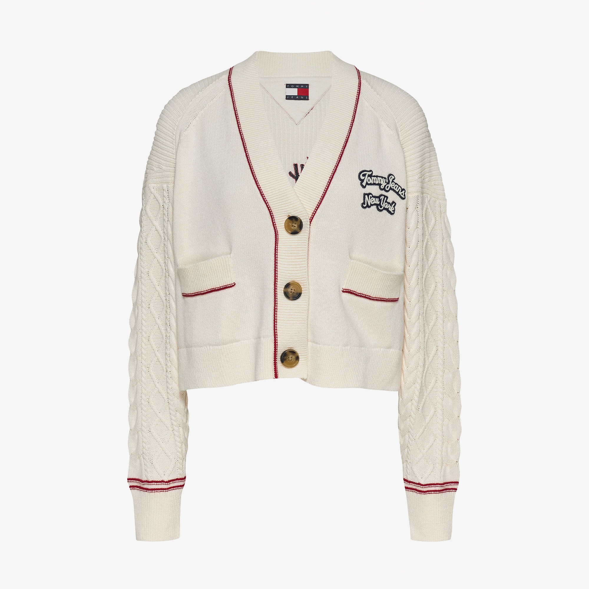 Tommy Jeans Prep Varsity Cardigan Kadın Beyaz Hırka