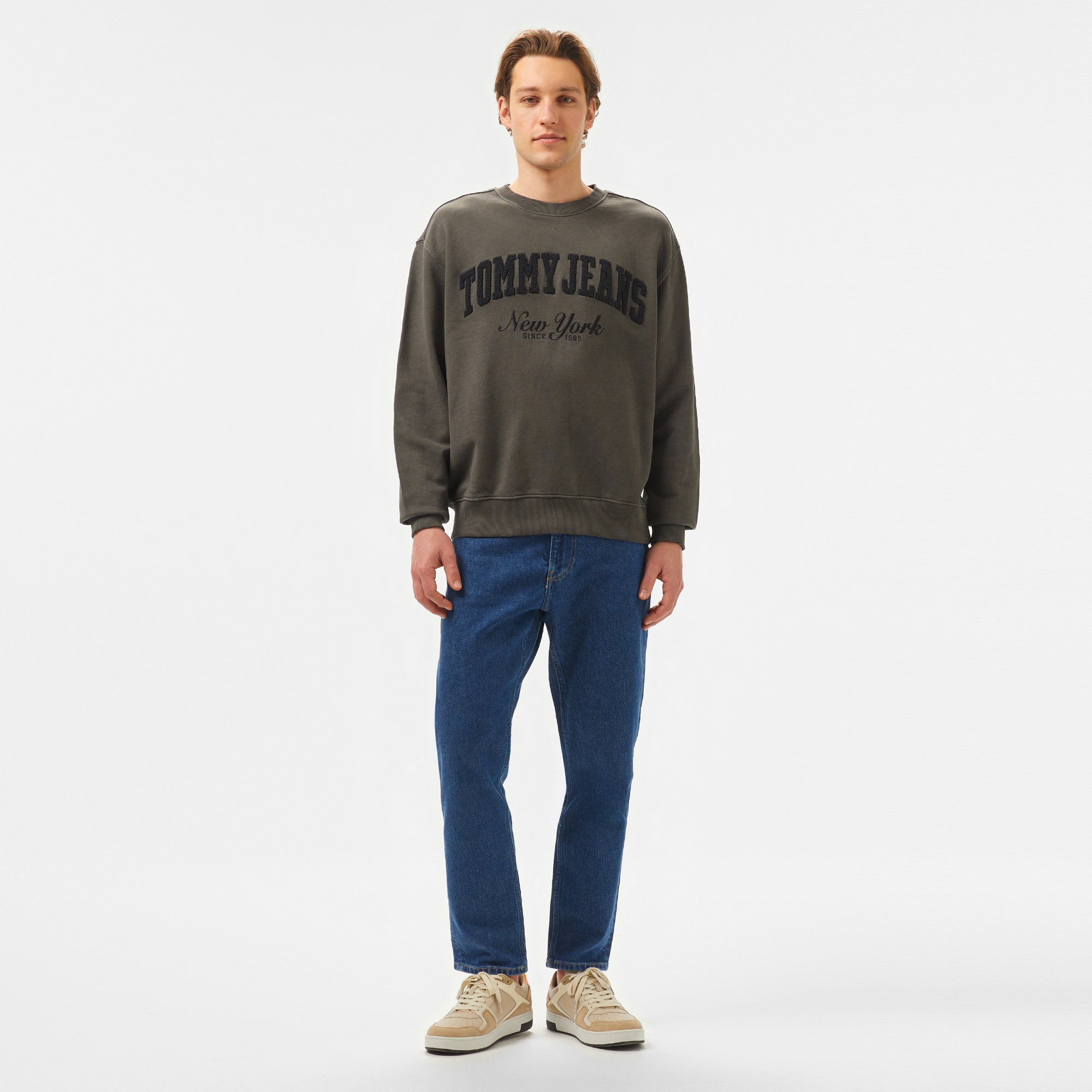 Tommy Jeans Relax Vintage Varsity Crew Erkek Siyah Sweatshirt