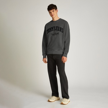  Tommy Jeans Relax Vintage Varsity Crew Erkek Siyah Sweatshirt