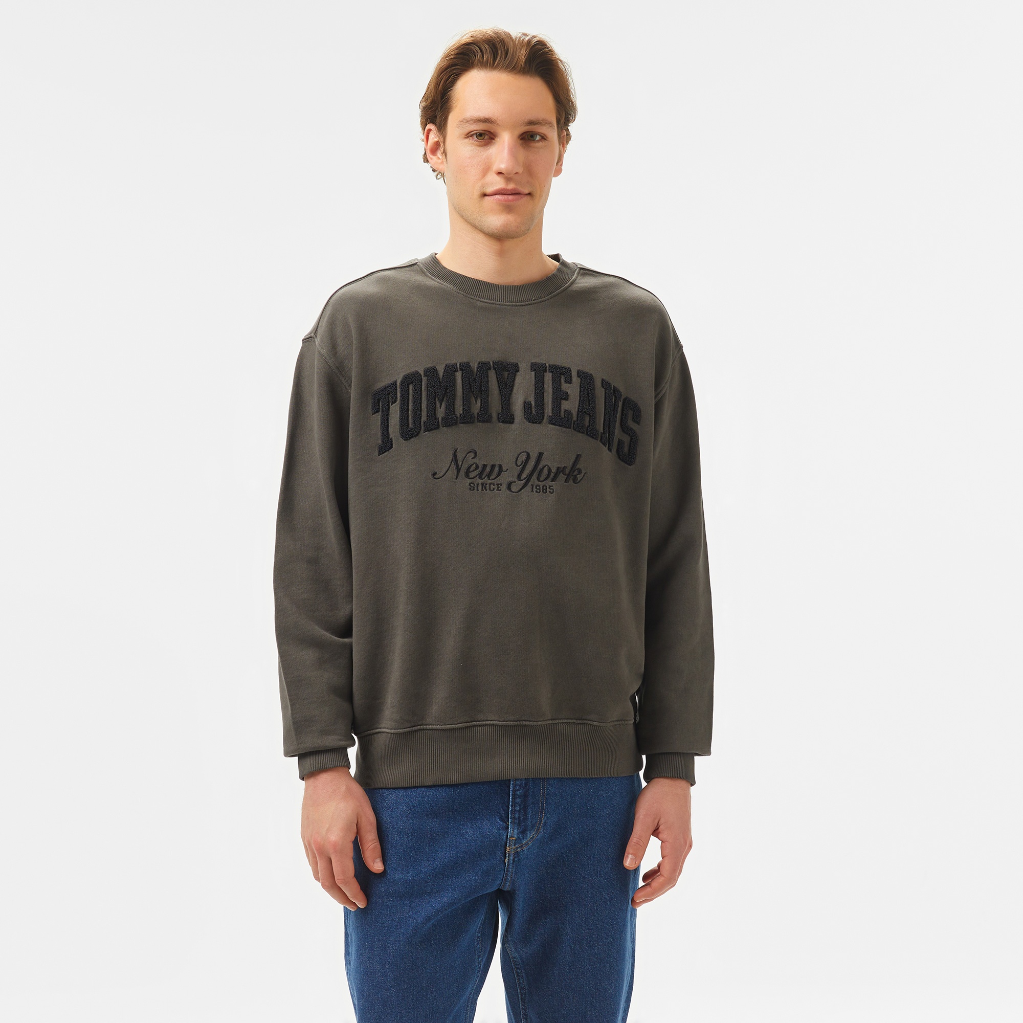 Tommy Jeans Relax Vintage Varsity Crew Erkek Siyah Sweatshirt