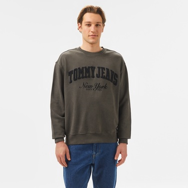  Tommy Jeans Relax Vintage Varsity Crew Erkek Siyah Sweatshirt