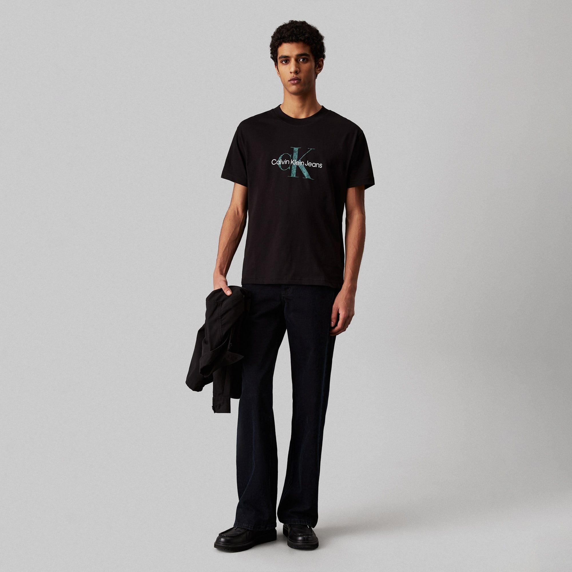 Calvin Klein Textured Monologo Erkek Siyah T-Shirt