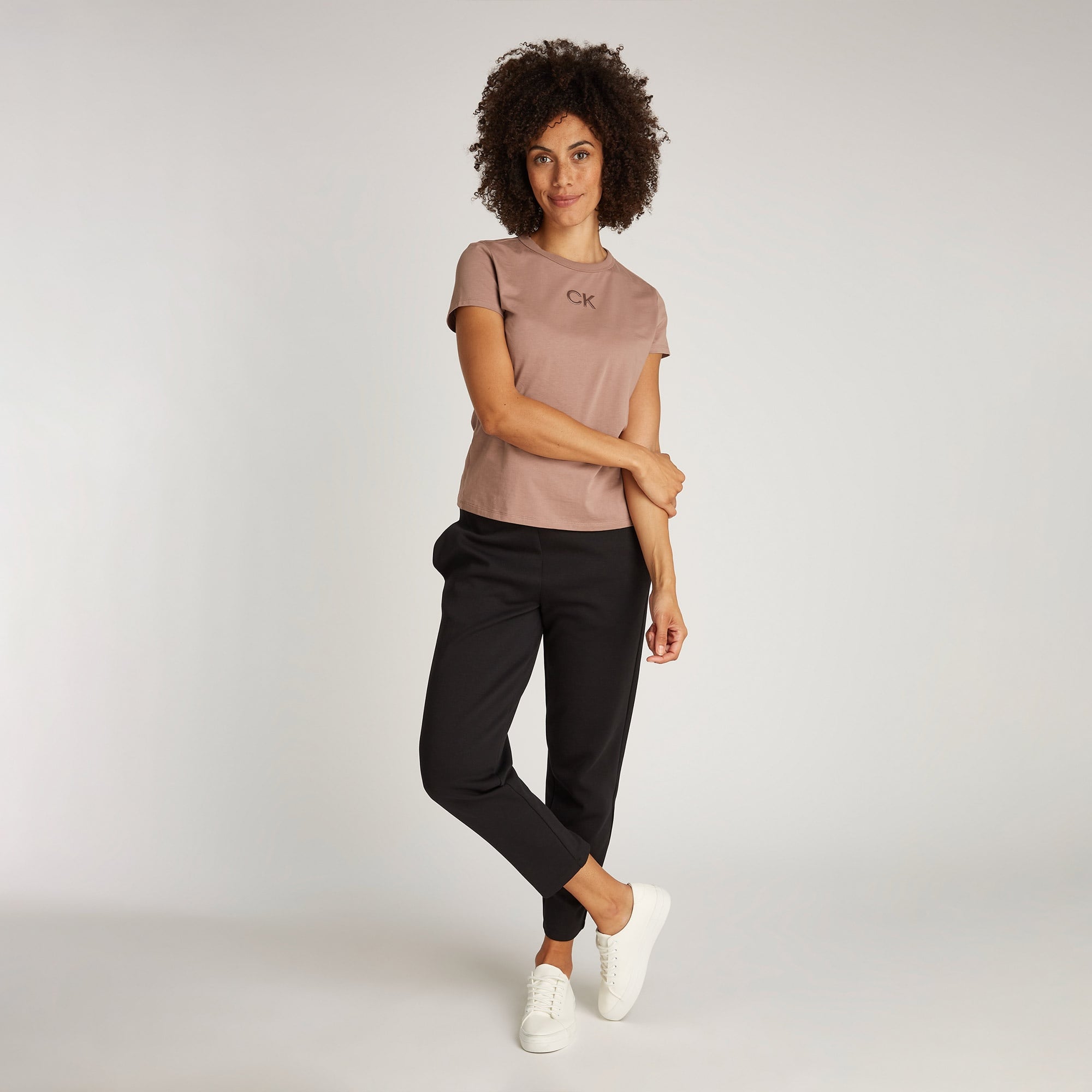 Calvin Klein Slim Kadın Kahverengi T-Shirt