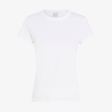  Calvin Klein Satin Slim Kadın Beyaz T-Shirt