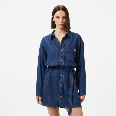  Calvin Klein Belted Tencel Denim Kadın Lacivert Elbise