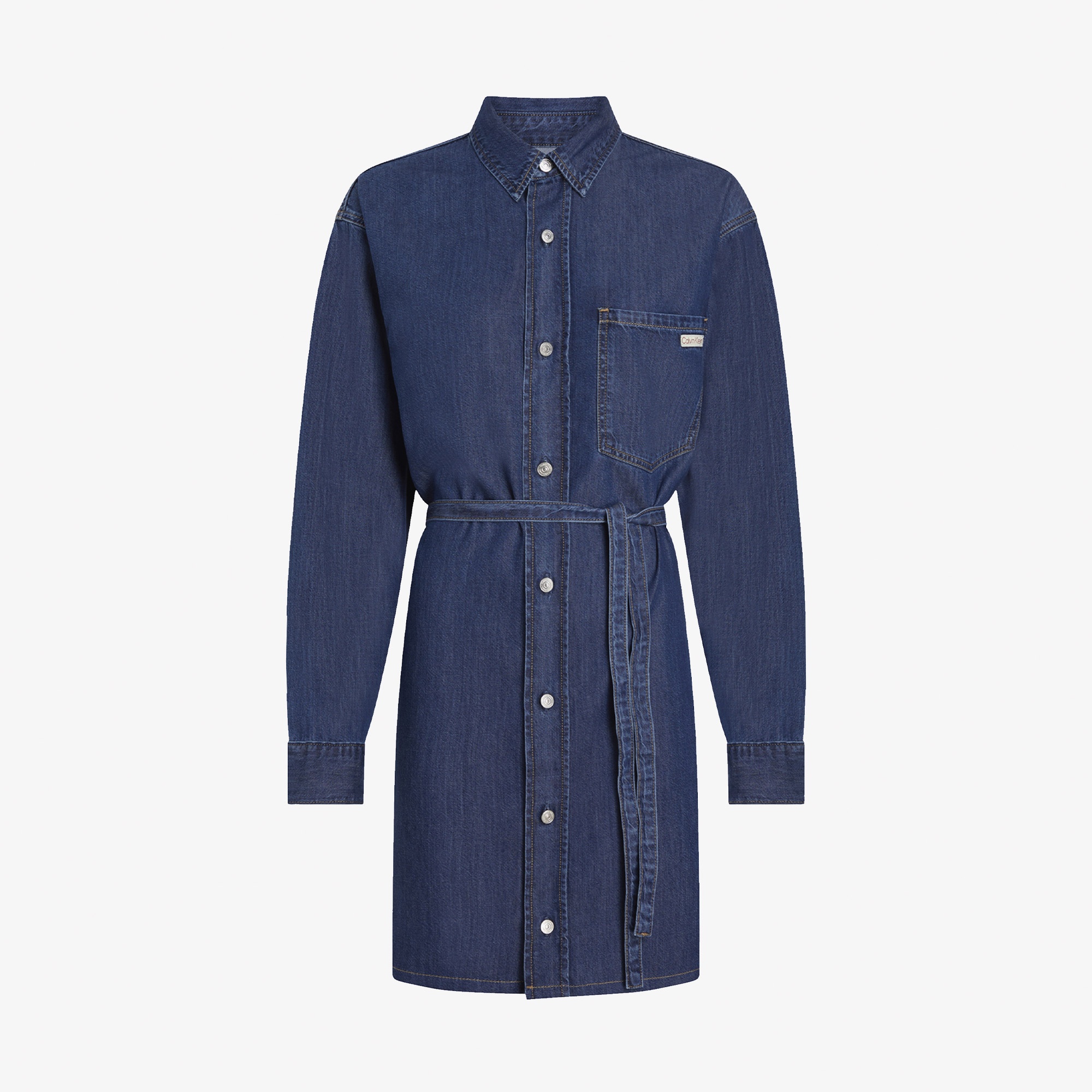 Calvin Klein Belted Tencel Denim Kadın Lacivert Elbise