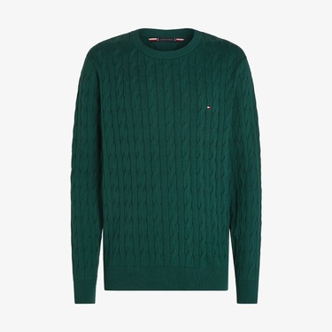  Tommy Hilfiger Classic Cotton Cable Erkek Yeşil Triko