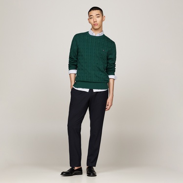  Tommy Hilfiger Classic Cotton Cable Erkek Yeşil Triko