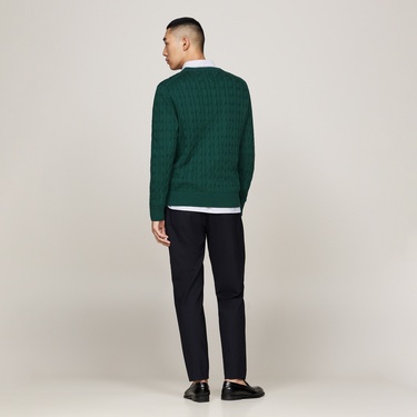  Tommy Hilfiger Classic Cotton Cable Erkek Yeşil Triko