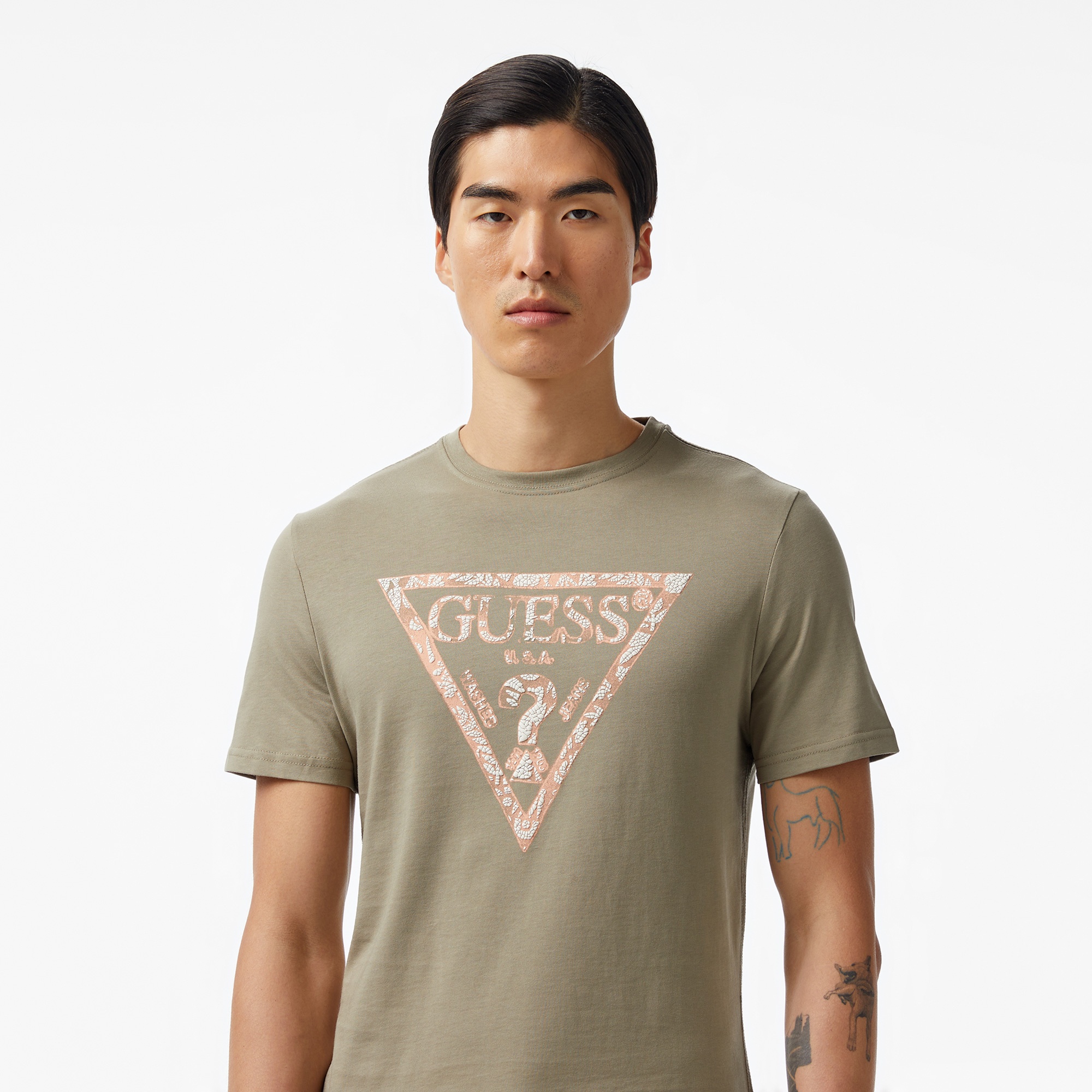 Guess Cn Triangle Mid Organiceam 180 Erkek Yeşil T-Shirt