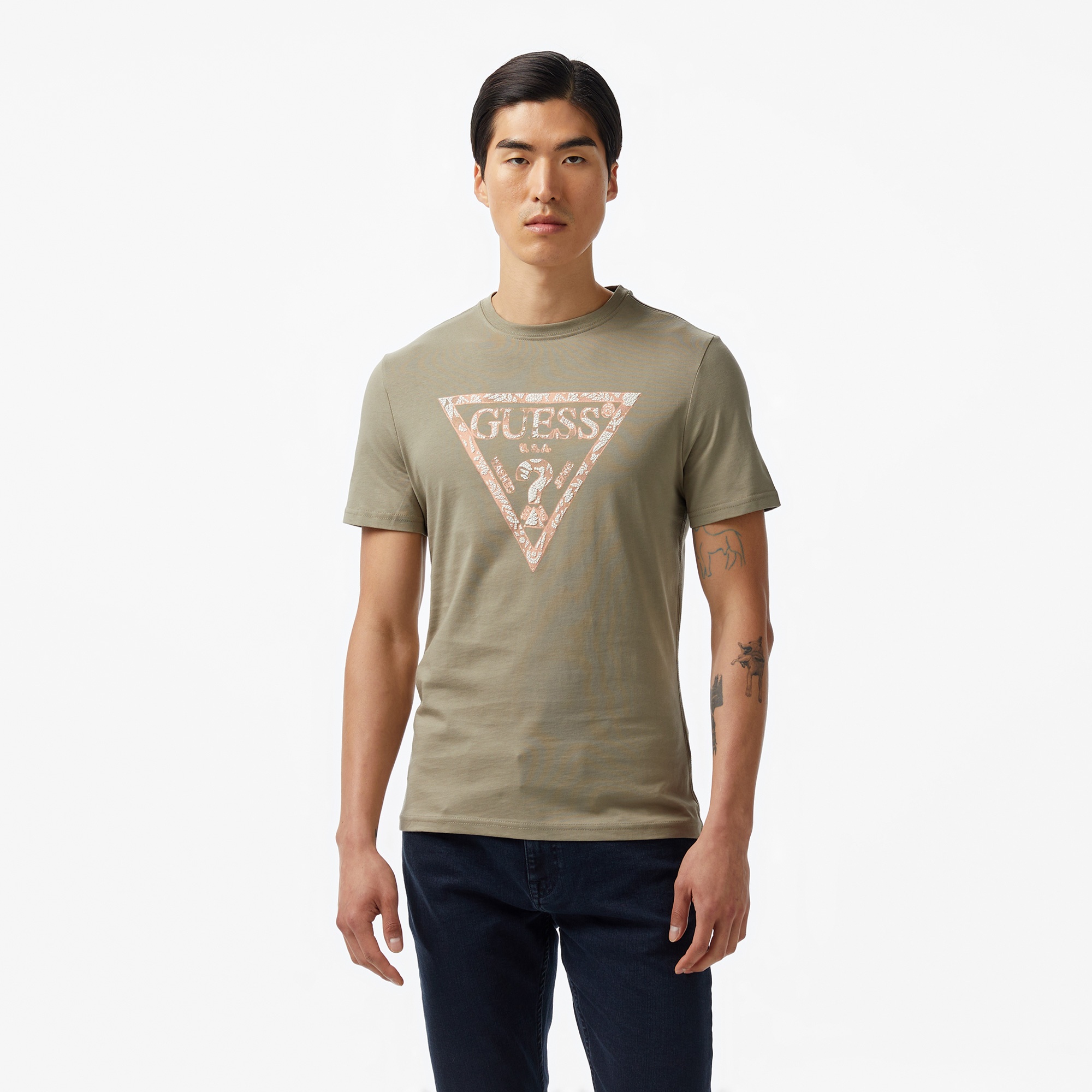 Guess Cn Triangle Mid Organiceam 180 Erkek Yeşil T-Shirt