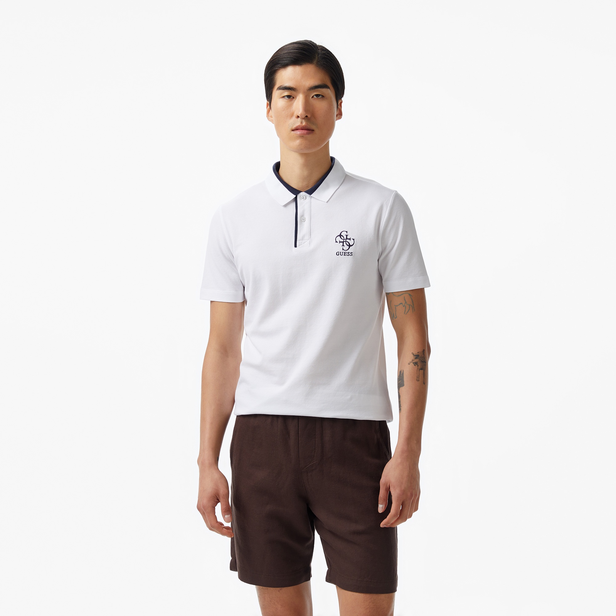 Guess Lyle Mid Organicetch Piquet 230 Erkek Beyaz Polo