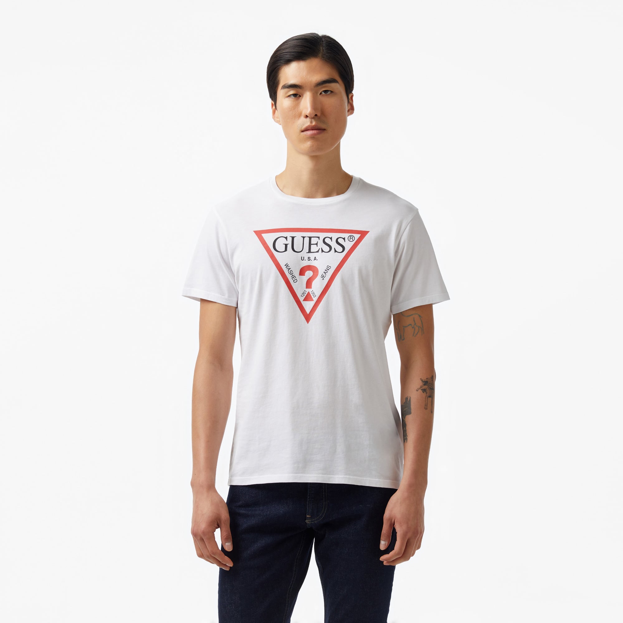  Guess Logombed 160 Erkek Beyaz T-Shirt