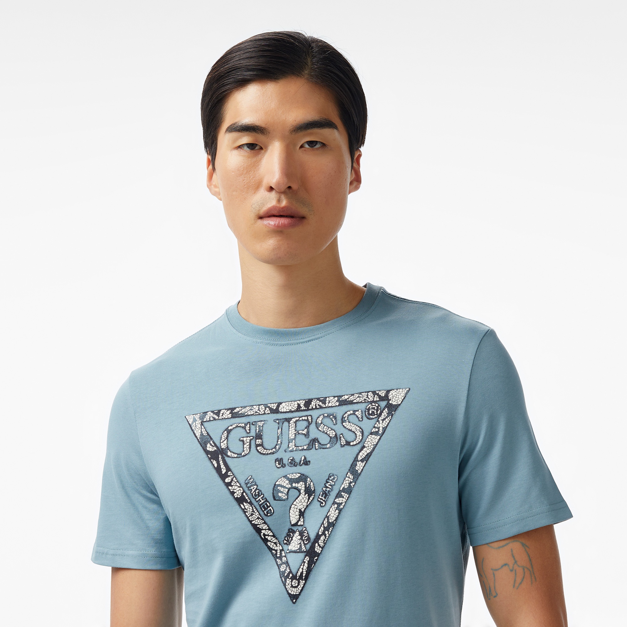 Guess Triangle Mid Organic Stream 180 Erkek Mavi T-Shirt