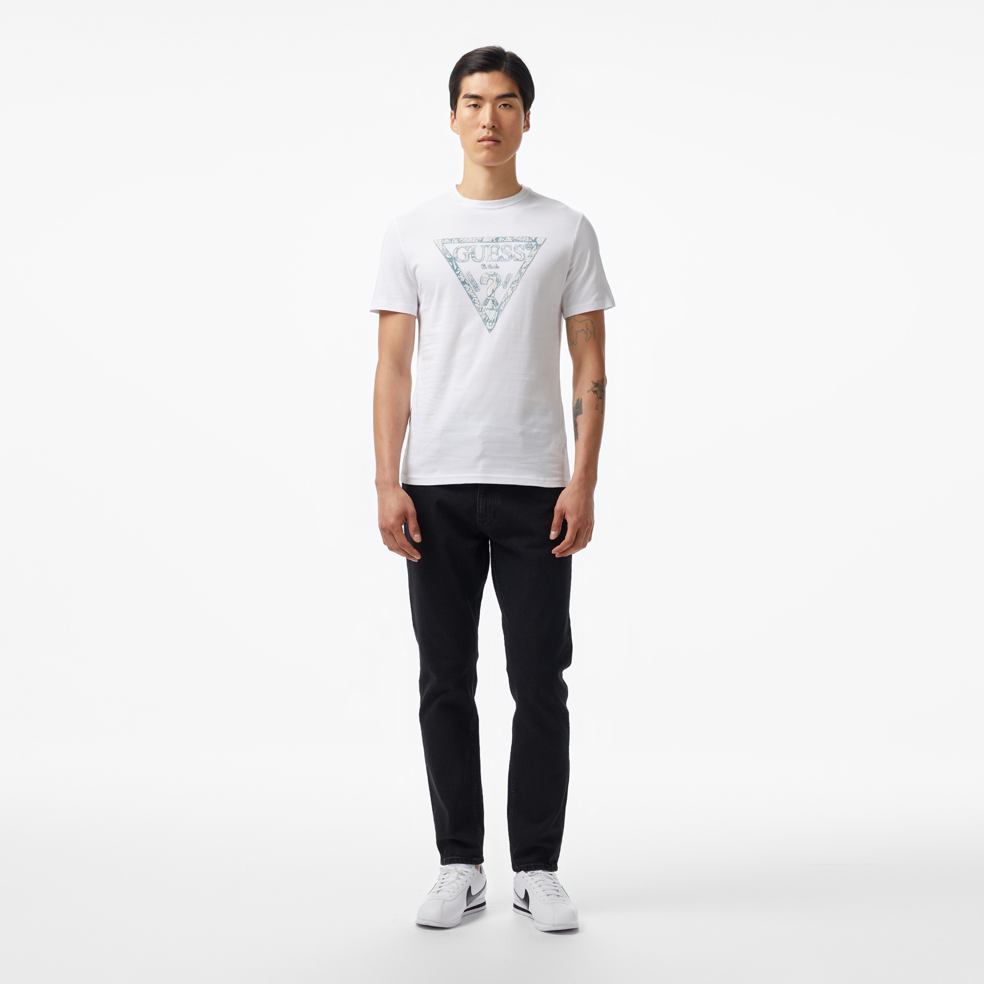 Guess Triangle Mid Organic Stream 180 Erkek Beyaz T-Shirt