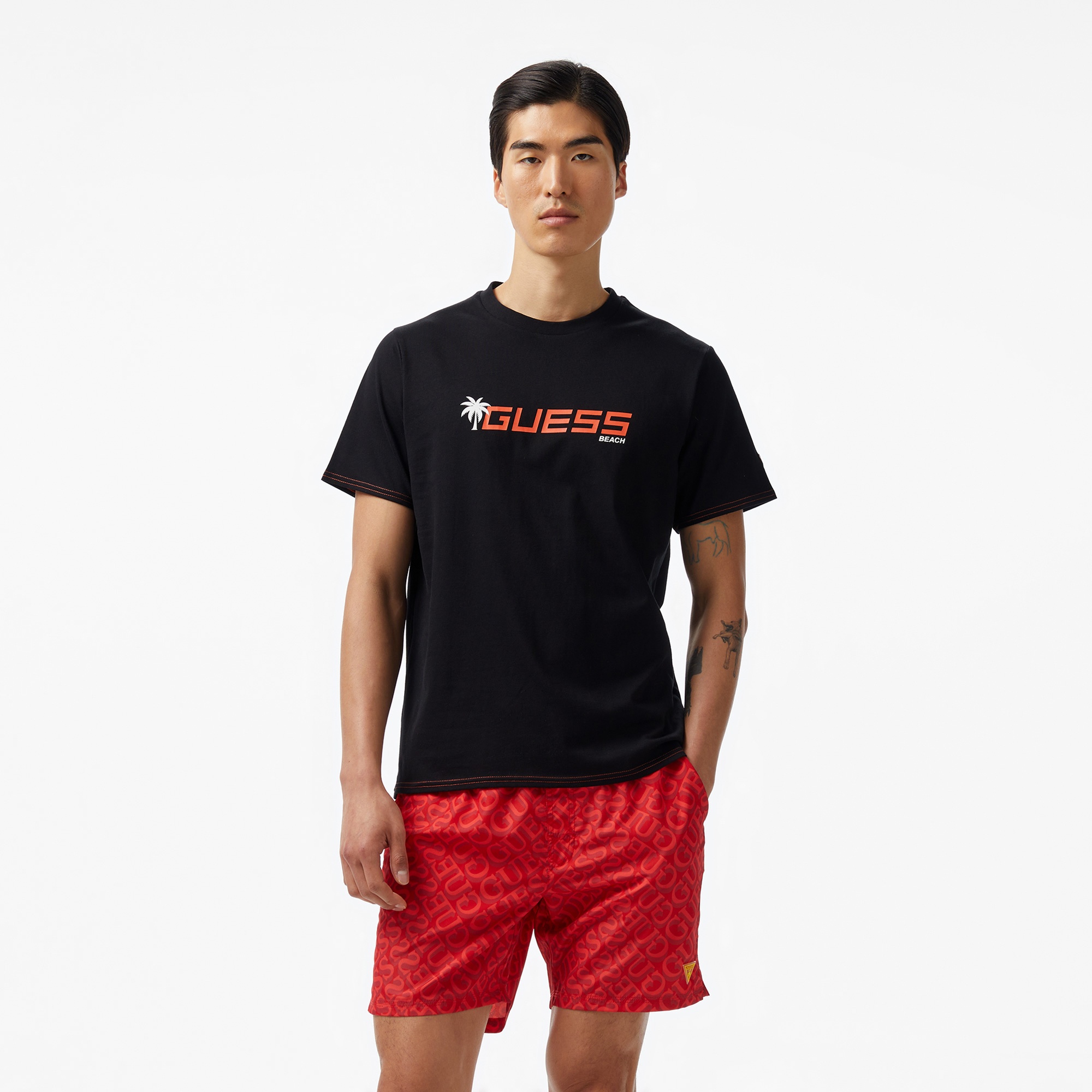 Guess Palm Logo Erkek Siyah T-Shirt