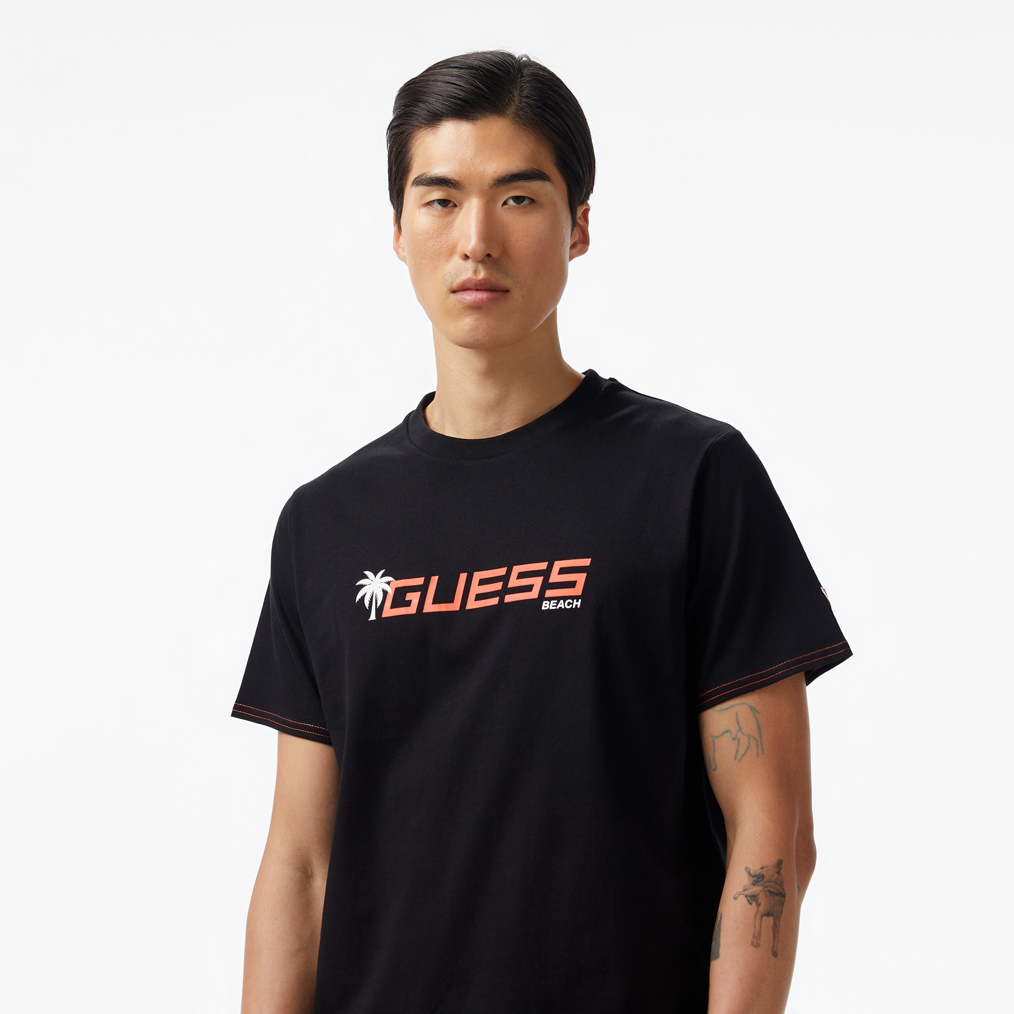 Guess Palm Logo Erkek Siyah T-Shirt