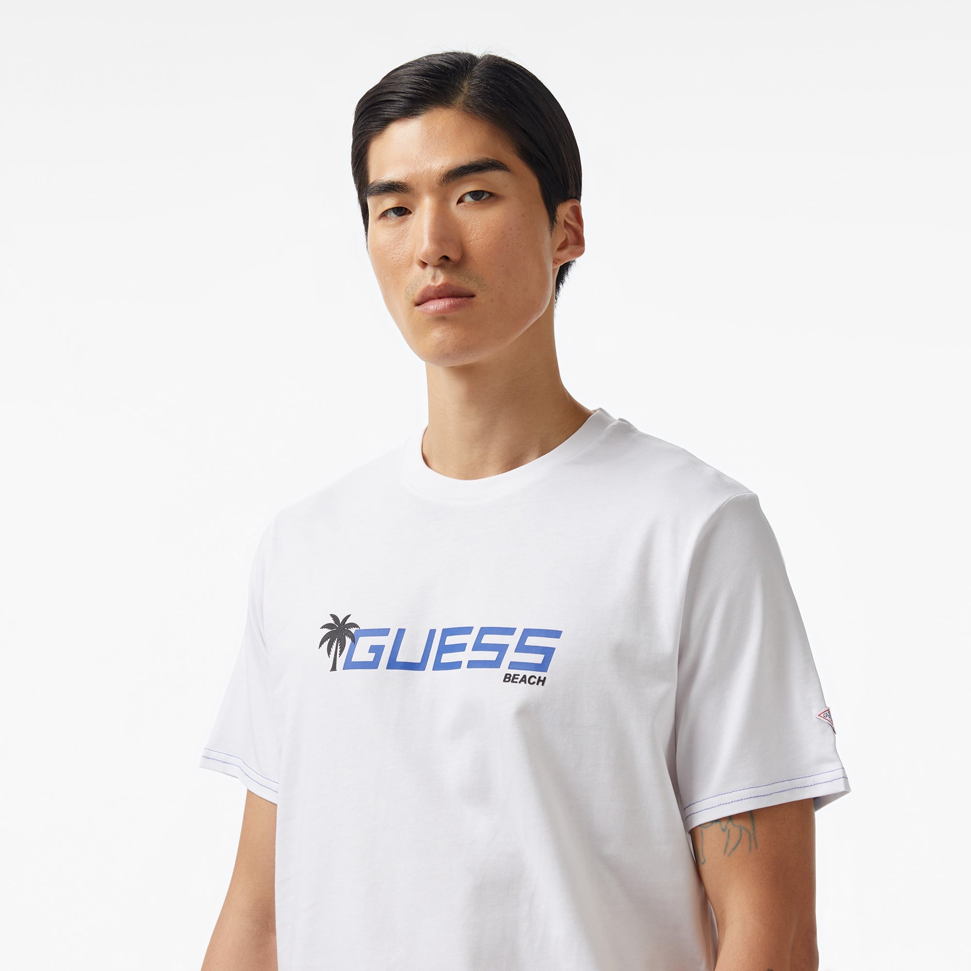 Guess Palm Logo Erkek Beyaz T-Shirt
