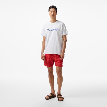  Guess Palm Logo Mid Organic Stream 180 Erkek Beyaz T-Shirt