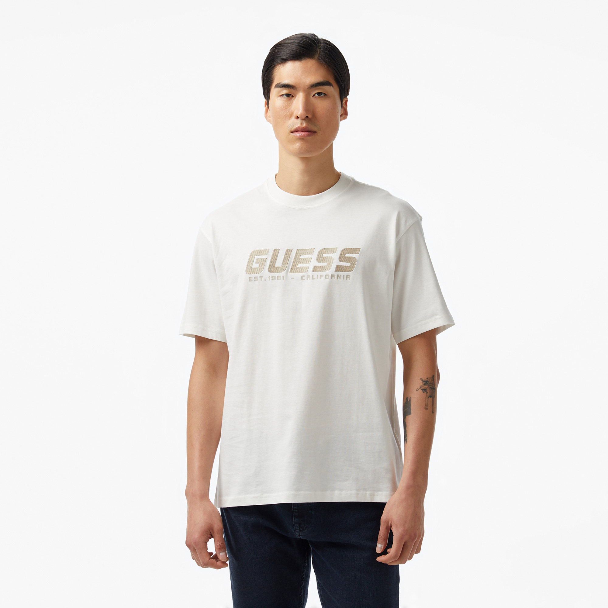  Guess Suron Mid Organic Stream 180 Erkek Beyaz T-Shirt