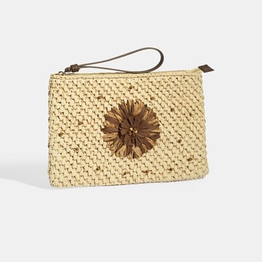  Kadın Kahve Çiçek Detaylı Hasır El Çantası