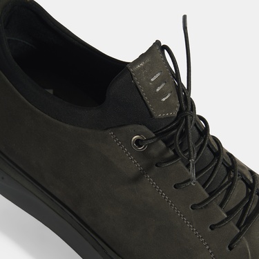  Erkek Gri Bağcıklı Deri Günlük Ayakkabı