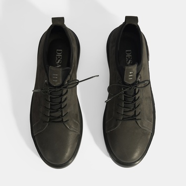  Erkek Gri Bağcıklı Deri Günlük Ayakkabı