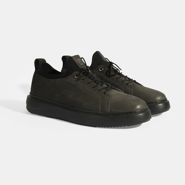  Erkek Gri Bağcıklı Deri Günlük Ayakkabı