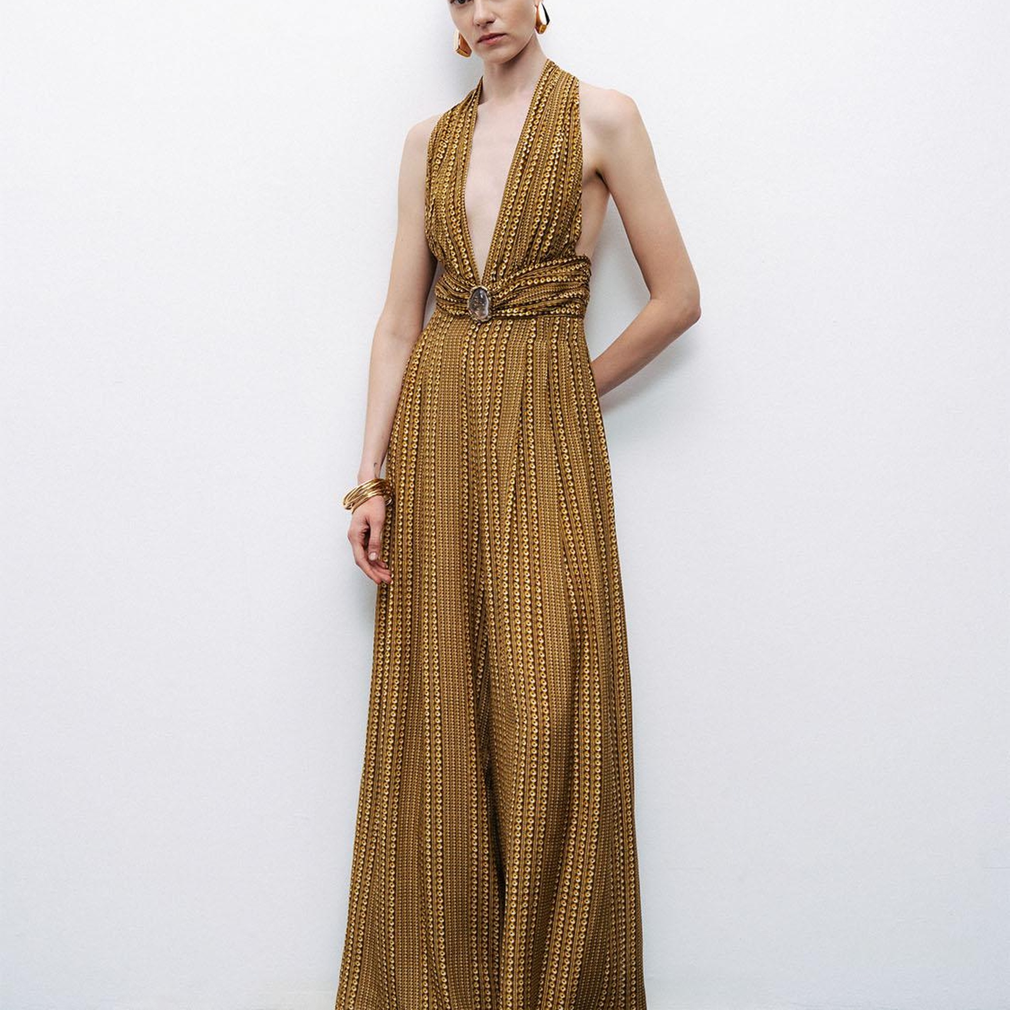 Gold ve Taş Aksesuarlı Tulum