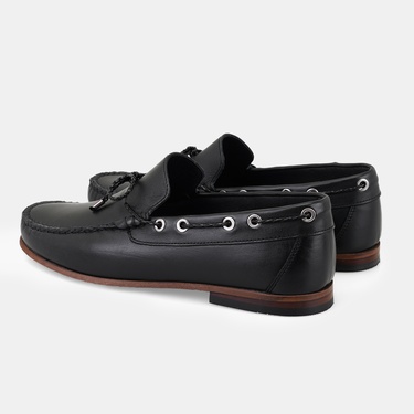  Erkek Siyah Deri Loafer