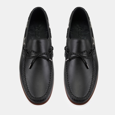  Erkek Siyah Deri Loafer