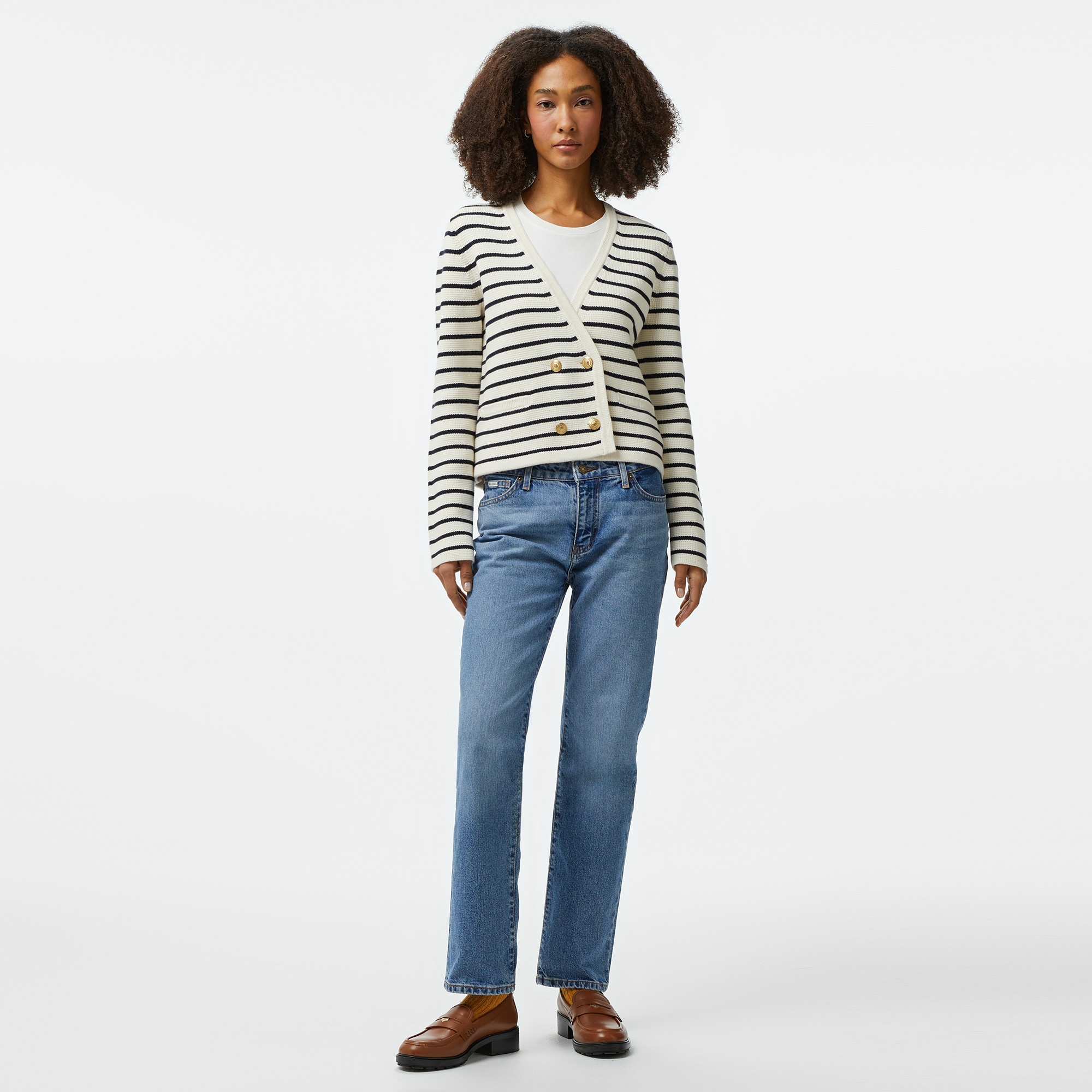 Tommy Hilfiger Breton Gold Button Ovrlp Cardi Kadın Beyaz Hırka