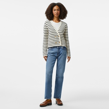  Tommy Hilfiger Breton Gold Button Ovrlp Cardi Kadın Beyaz Hırka