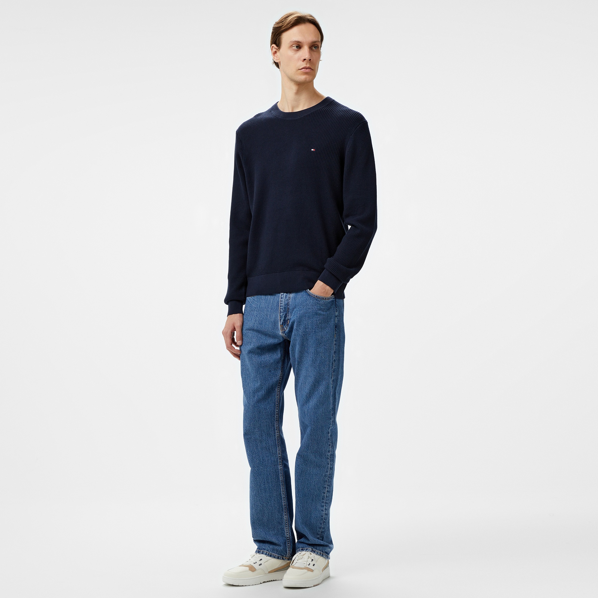 Tommy Hilfiger Structure Crew Nk Erkek Mavi Kazak