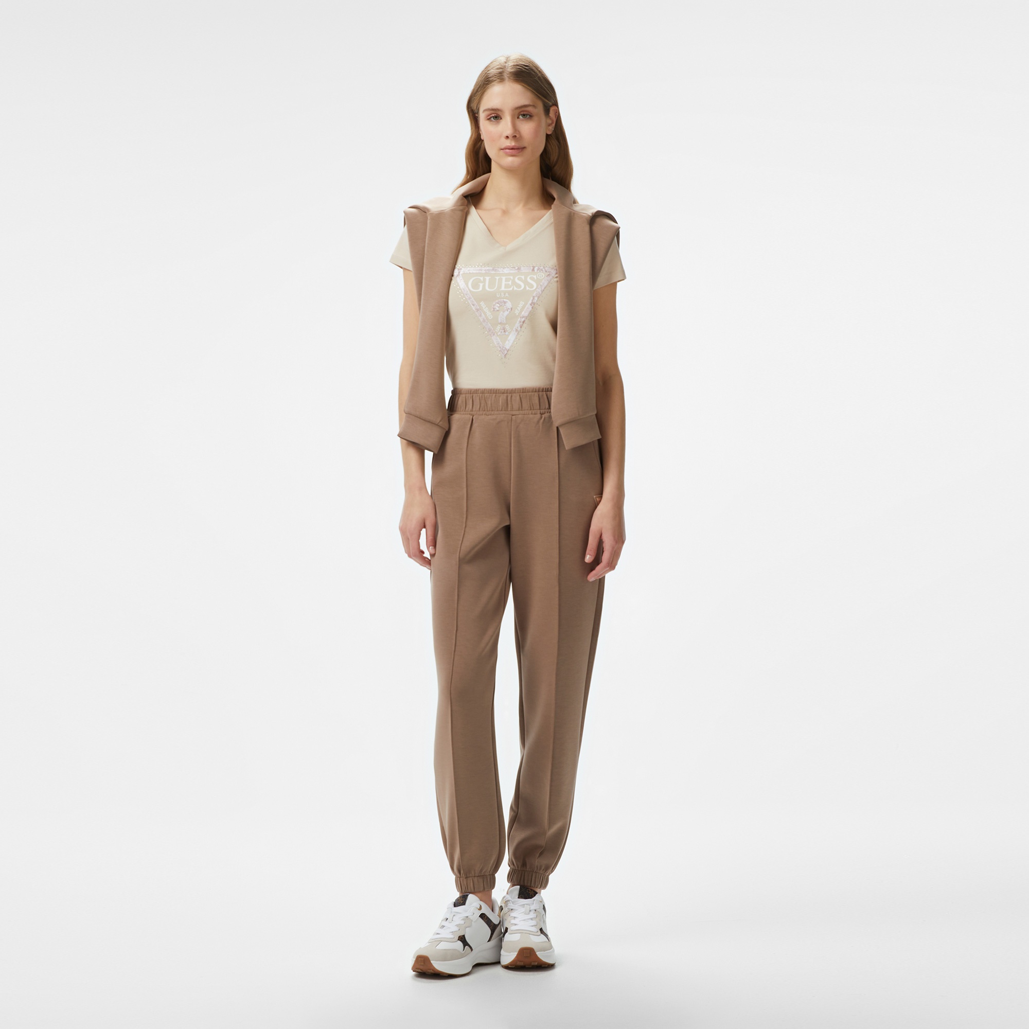 Guess Olympe Jogger Midweight Scuba Kadın Kahverengi Eşofman Altı