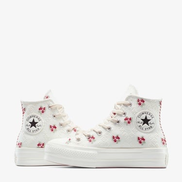  Converse Chuck Taylor All Star Lift Rose Cross Stitch Kadın Beyaz Platform Sneaker