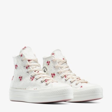  Converse Chuck Taylor All Star Lift Rose Cross Stitch Kadın Beyaz Platform Sneaker