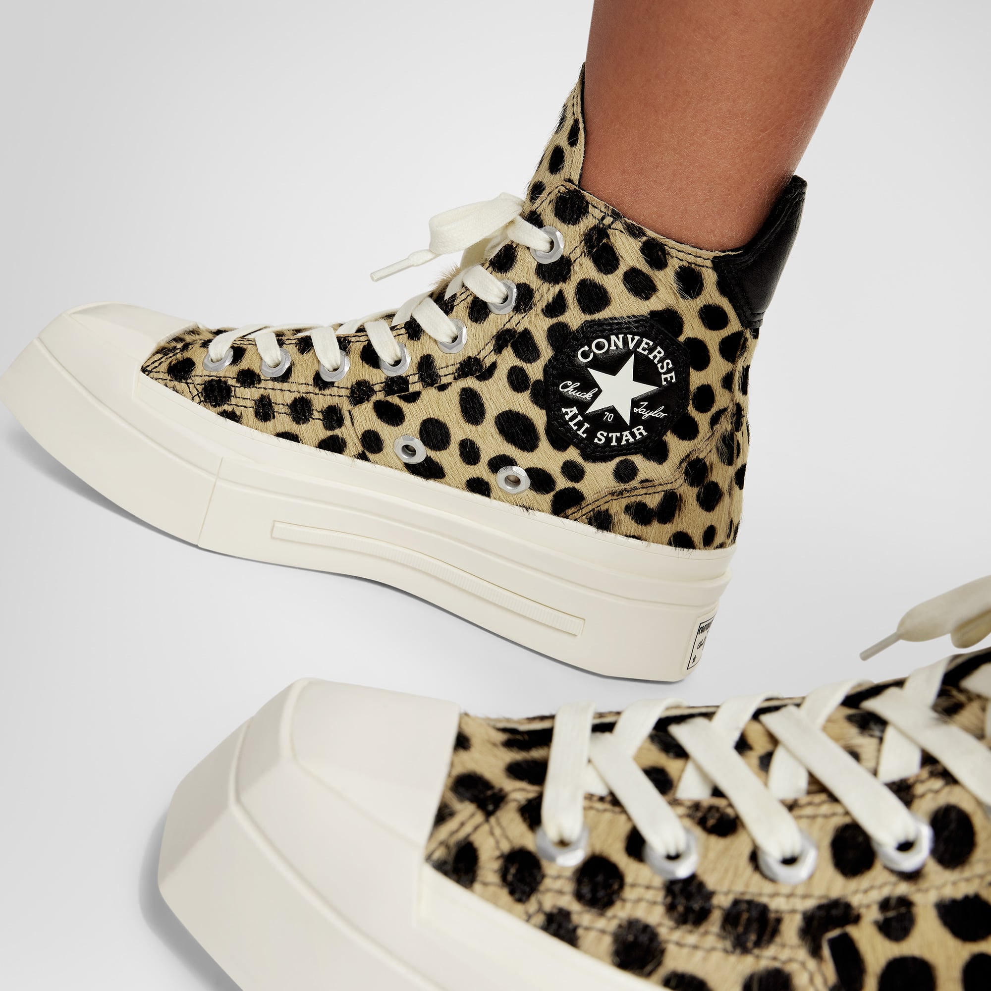 Converse Converse Siyah Chuck 70 Leopard Print De Luxe Squared Unisex Bej Platform Sneaker | FashFed Siyah - 11. görsel