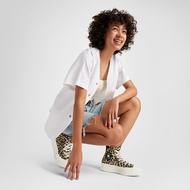  Converse Chuck 70 Leopard Print De Luxe Squared Unisex Bej Platform Sneaker