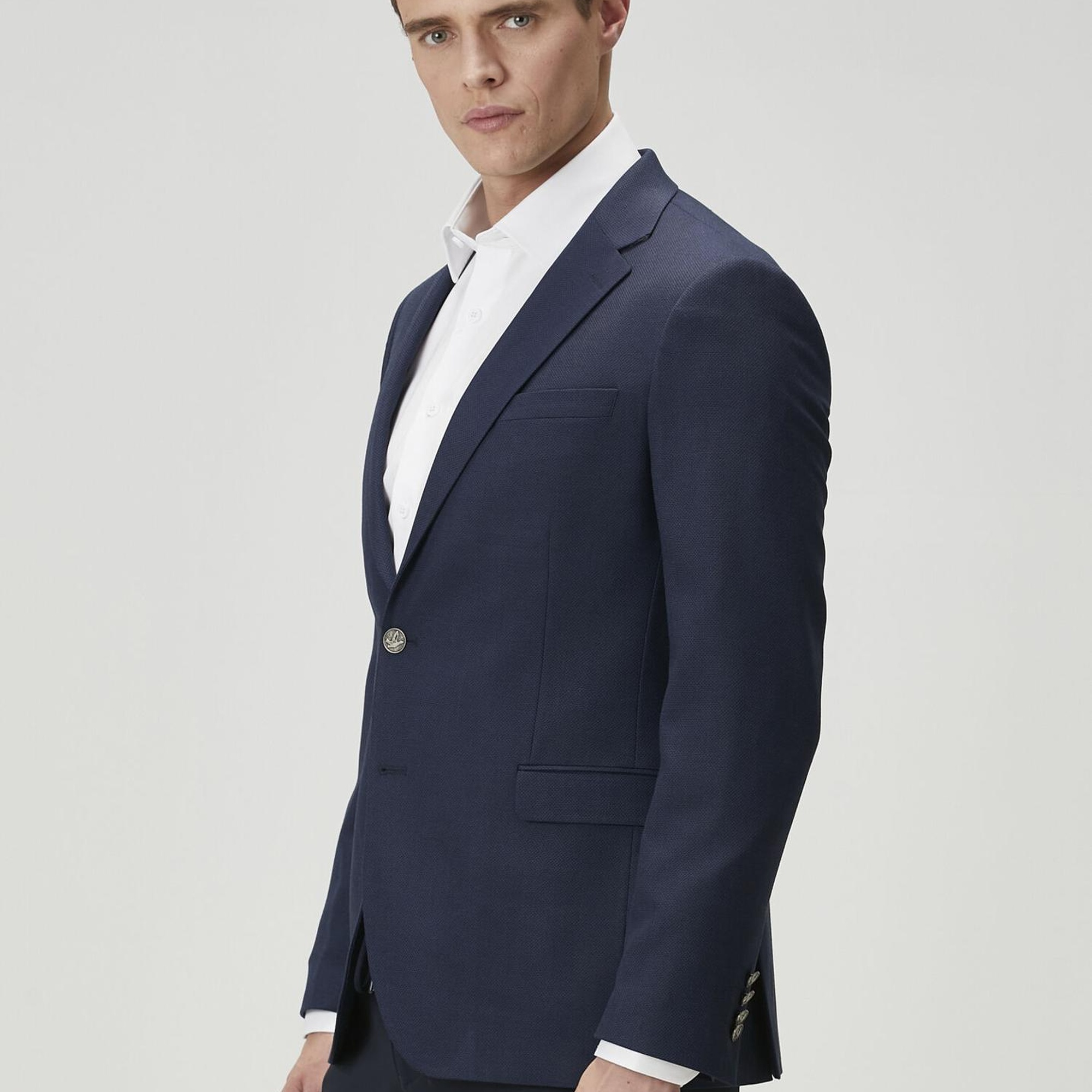 Beymen Club Erkek Lacivert Kuşgözü Dokulu Blazer